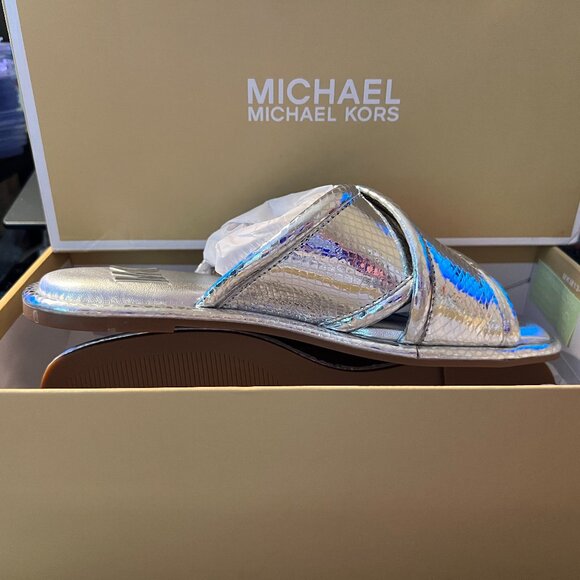 Michael Kors Gideon Slide Silver NIB 5.5 - Picture 5 of 7